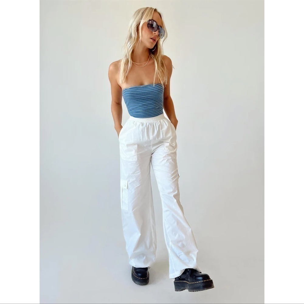 PRINCESS POLLY Lista Elastic Waist Pocket Pants White
